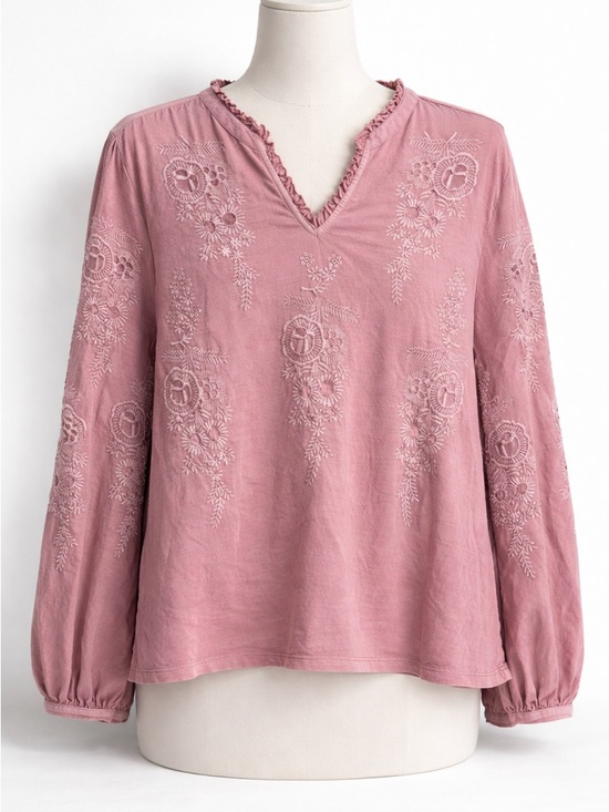 Soft Surroundings Tops - Soft Surroundings XL Pink Embroidered Boho Top Long Sleeve Flowy
